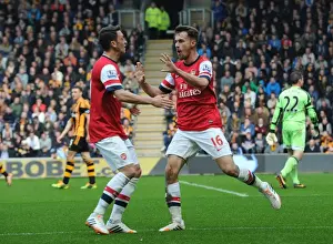 Hull City V Arsenal 2013/14 Prints: Arsenal Stars: Ramsey and Ozil Celebrate Goal in Hull City Victory, Premier League 2013-14