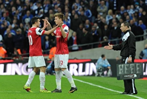 Arsenal substitute Nicklas Bendtner comes on the field for the injured Robin van Persie