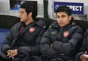 Images Dated 11th March 2009: Arsenal substitutes Carlos Vela & Eduardo before the match