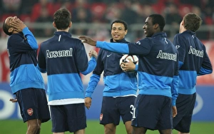 Olympiacos V Arsenal 2009-10 Prints: Arsenal substitutes Craig Eastmond, Mark Randall, Francis Coquelin, Gilles Sunu