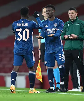 Arsenal Substitutes Flo Balogun On for Nketiah in Empty Emirates Stadium during Arsenal v Rapid Wien UEFA Europa League Match