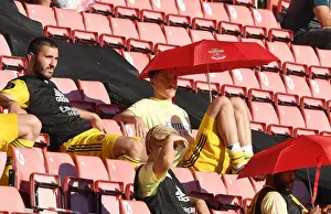 Southampton V Arsenal 2019-20 Prints: Arsenal Substitutes Kolasinac and Ozil during Southampton vs Arsenal (2019-20)