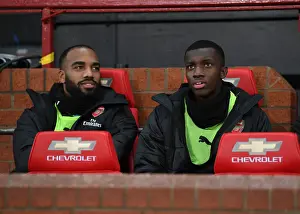 Manchester United V Arsenal 2018-19 Prints: Arsenal Substitutes Lacazette and Nketiah Before Manchester United Clash