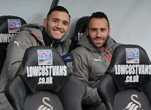 Swansea City V Arsenal - 2016-17 Prints: Arsenal Substitutes Lucas Perez and David Ospina Before Swansea City Match, 2016-17