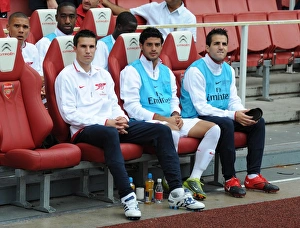 Images Dated 21st August 2010: Arsenal substitutes Robin van Persie, Carlos Vela and Cesc Fabregas. Arsenal 6