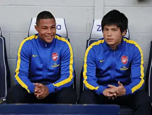 West Bromwich Albion V Arsenal 2013-14 Prints: Arsenal Substitutes: Serge Gnabry and Ryo Miyaichi Before West Bromwich Albion Match (2013-14)