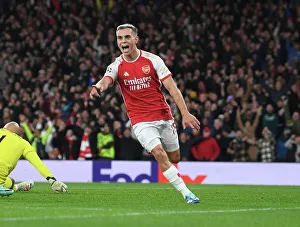 Arsenal V Sevilla 2023-24 Prints: Arsenal Takes the Lead: Leandro Trossard Scores First Goal in 2023-24 UEFA Champions League (Arsenal vs Sevilla)