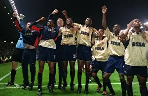 Man Utd v Arsenal Collection: The Arsenal team celebrate the Championship victory after the match