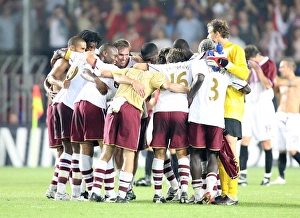 The Arsenal team celebrate at the final whistle