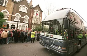 The Arsenal Team Coach arrives outside the East Stand on Avenell Road