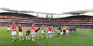 The Arsenal team line up before the match