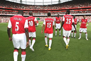 The Arsenal team line up before the match