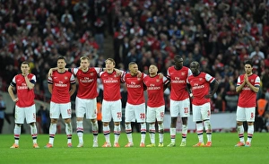 The Arsenal team during the penalty shoot out. Arsenal 1: 1 Wigan Athletic. 4: 2 after penalties