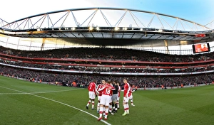 The Arsenal team prepare for the match