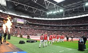 The Arsenal team walk out for the match. Arsenal 1:2 Birmingham City, Carling Cup Final