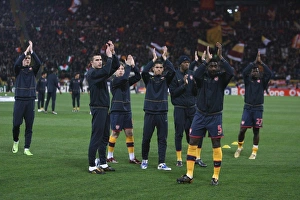 AS Roma V Arsenal 2008-9 Prints: The Arsenal team wave to the fans before the match