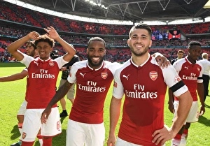Arsenal V Chelsea - FA Community Shield 2017-18 Prints: Arsenal Triumph in FA Community Shield: Lacazette, Nelson, and Kolasinac Celebrate