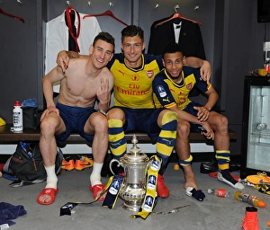 Arsenal V Aston Villa - FA Cup Final 2015 Prints: Arsenal Triumph in FA Cup Final: Koscielny, Giroud, and Coquelin Celebrate Victory