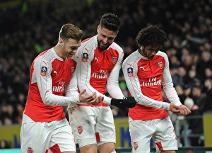 15/16 Hull City V Arsenal FA Cup Prints: Arsenal Triumph: Giroud, Chambers, Elneny Celebrate FA Cup Goal vs Hull City