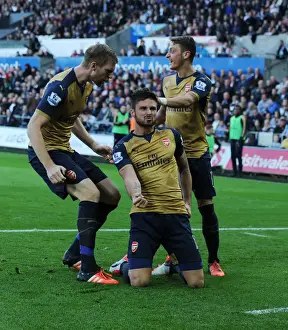 Swansea City V Arsenal 2015-16 Prints: Arsenal Triumph: Giroud, Ozil, Mertesacker Celebrate Goal Against Swansea City (2015-16)