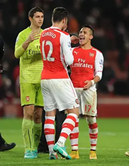 Arsenal V Southampton 2014-15 Prints: Arsenal Triumph: Giroud, Sanchez Celebrate Victory Over Southampton