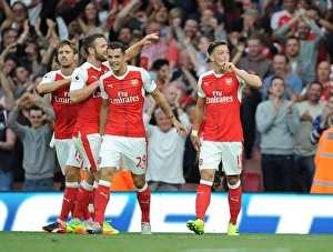 Arsenal V Chelsea 2016-17 Prints: Arsenal Triumph: Ozil, Mustafi, Xhaka Celebrate Goals Against Chelsea (2016-17)
