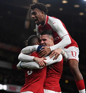 Arsenal V Chelsea - Carabao Cup 2017-18 Prints: Arsenal Triumph: Xhaka, Lacazette