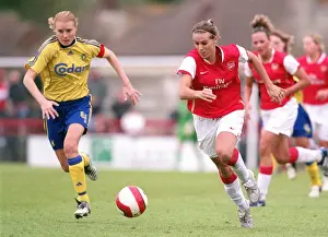 Arsenal Ladies V Brondby IF 2006-07 Prints: Arsenal Triumphs Over Brondby in UEFA Cup Semifinal: Julie Fleeting and Gitte Andersen Face Off