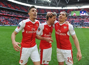 Arsenal Triumphs in FA Cup Semi-Final: Gabriel, Monreal, and Bellerin Celebrate