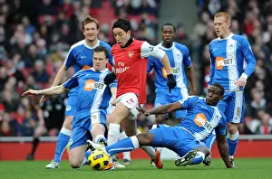 Arsenal V Wigan Athletic 2010-11 Prints: Arsenal Triumphs Over Wigan: Samir Nasri's Brilliant Performance Leads to a 3-0 Victory