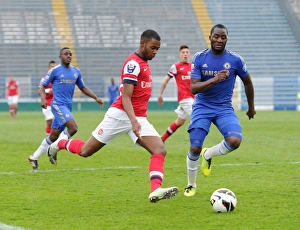 Youth Sports League Prints: Arsenal U19 vs. Chelsea U19: Tense Moment as Zak Ansah Crosses under Pressure in NextGen Series Semi-Final