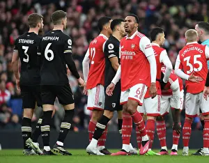 Arsenal V AFC Bournemouth 2022-23 Prints: Arsenal vs. AFC Bournemouth: Intense Clash Between Gabriel and Bournemouth Defenders