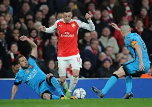 Arsenal V Barcelona 2015/16 Prints: Arsenal vs. Barcelona: Ozil Tackled by Rakitic in Champions League Clash