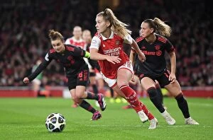 Arsenal Women v Bayern Munich Frauen 2022-23 Collection: Arsenal vs. Bayern Munich: A Tense Quarter-Final Showdown in Women's Champions League