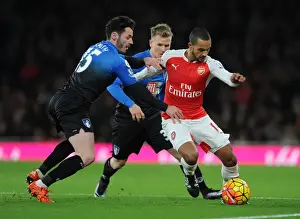 Arsenal V Bournemouth 2015-16 Prints: Arsenal vs Bournemouth: Theo Walcott's Intense Face-Off Against Smith and Ritchie (December 2015)