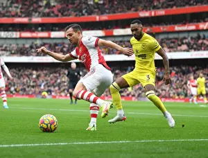 Arsenal V Brentford 2021-22 Prints: Arsenal vs Brentford: A Premier League Battle - Cedric vs Rico Henry