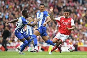 Images Dated 14th May 2023: Arsenal vs Brighton: Gabriel Jesus Fights for Possession in Intense Premier League Clash (2022-23)