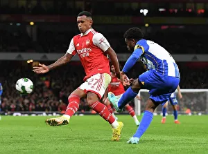 Arsenal V Brighton And Hove Albion - Carabao Cup 2022-23 Prints: Arsenal vs Brighton: Marquinhos Challenges Lamptey in Carabao Cup Clash