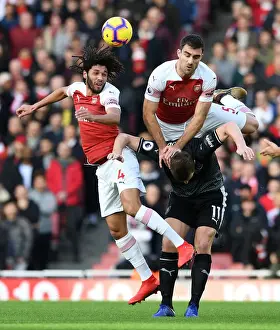 Arsenal V Burnley 2018-19 Prints: Arsenal vs Burnley: Elneny and Sokratis Battle for Possession against Chris Wood