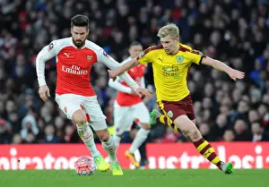 Arsenal V Burnley FA Cup 4th Rd 2016 Prints: Arsenal vs Burnley: FA Cup Showdown - A Battle between Olivier Giroud and Ben Mee