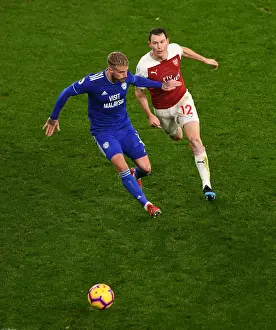 Arsenal V Cardiff City 2018-19 Prints: Arsenal vs. Cardiff: Stephan Lichtsteiner Clashes with Joe Bennett in Premier League Showdown