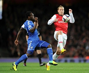 Arsenal V Chelsea - Capital One Cup 4th Rd 2013-14 Prints: Arsenal vs Chelsea: Bendtner vs Essien - Capital One Cup Clash