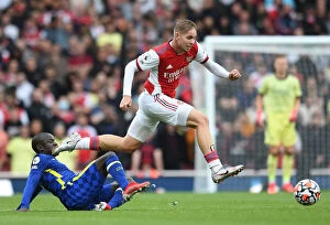 Arsenal v Chelsea 2021-22 Collection: Arsenal vs. Chelsea: Emile Smith Rowe Clashes with N'Golo Kante in Premier League Showdown
