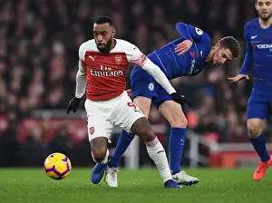 Arsenal V Chelsea 2018-19 Prints: Arsenal vs. Chelsea: Lacazette Challenges Jorginho in Intense Premier League Clash