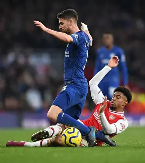 Arsenal V Chelsea 2019-20 Prints: Arsenal vs. Chelsea: Nelson Tackles Jorginho in Intense Premier League Clash (2019-20)