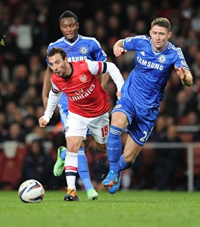 Arsenal V Chelsea - Capital One Cup 4th Rd 2013-14 Prints: Arsenal vs Chelsea Showdown: Cazorla vs Cahill
