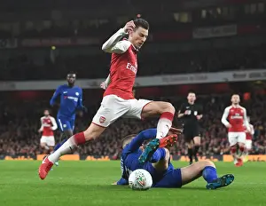 Arsenal V Chelsea - Carabao Cup 2017-18 Prints: Arsenal vs Chelsea Showdown: Koscielny vs Barkley in the Carabao Cup Semi-Finals
