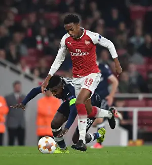 Arsenal V Red Star Belgrade 2017-18 Prints: Arsenal vs Crvena Zvezda: Joe Willock Clashes with Mitchell Donald in Europa League Showdown