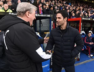 Images Dated 11th January 2020: Arsenal vs Crystal Palace: Mikel Arteta and Roy Hodgson Pre-Match Handshake - Premier League 2019-20