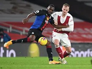 Arsenal V Crystal Palace 2020-21 Prints: Arsenal vs Crystal Palace: Rob Holding Faces Off Against Christian Benteke in Empty Emirates Stadium